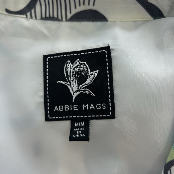 Abbie Mags Women's Size Medium‎ 100% Cotton Floral Blazer White Blue Green - Picture 8 of 10